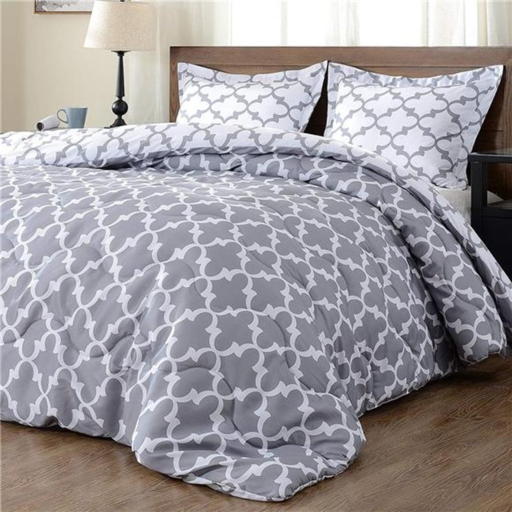 Printed Queen Comforter Set-Grey Queen/Full Comforter,Soft Bedding Comforter Set
